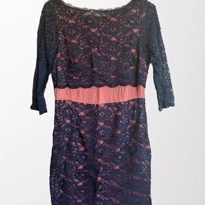 Boden Navy and Pink Lace Long Sleeve Dress